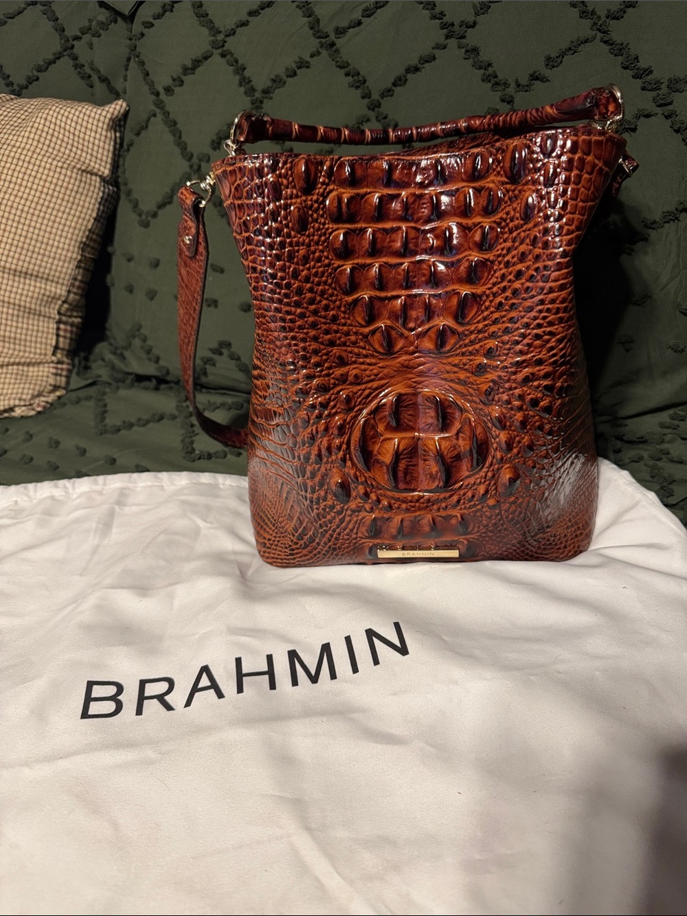 Brahmin Cognac Croc-Embossed Leather Messenger Bag